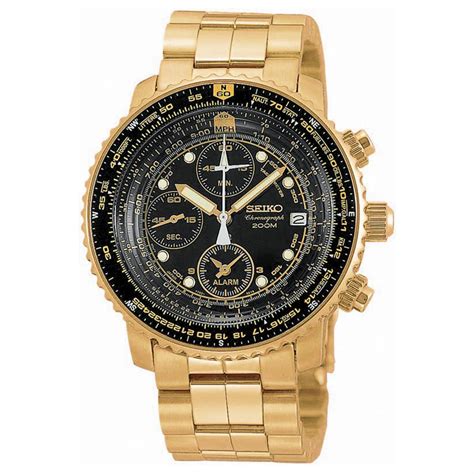 Seiko® Men's Gold - Tone Alarm Chronograph Flight Computer Watch ...