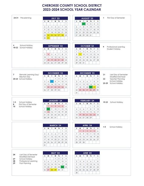 Cherokee County School District Calendar 2024-2025