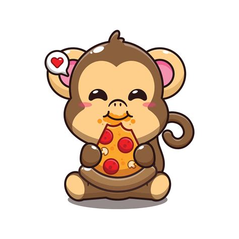 cute monkey eating pizza cartoon vector illustration. 25561632 Vector ...