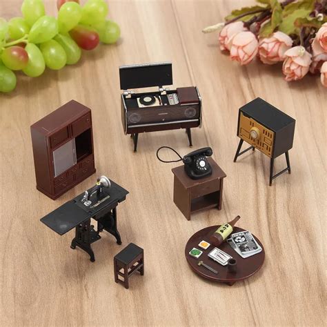 7pcs/set Wooden DIY 1:12 Simulation Miniature Dollhouse Furniture Mini ...