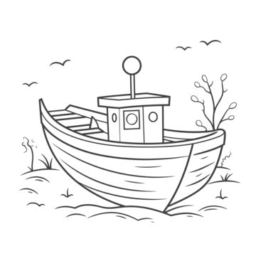 Boat Coloring Page For Kids Coloring Book P Outline Sketch Drawing ...