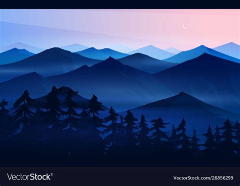 Dark blue mountains layered landscape and pastel Vector Image