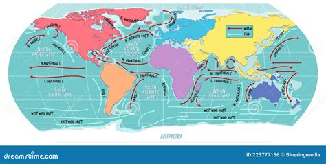 The Ocean Current World Map with Names Stock Vector - Illustration of ...