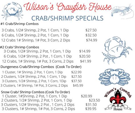 Menu at Wilson's Crawfish House restaurant, Houma