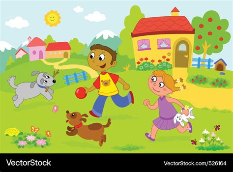 Children playing with dogs Royalty Free Vector Image