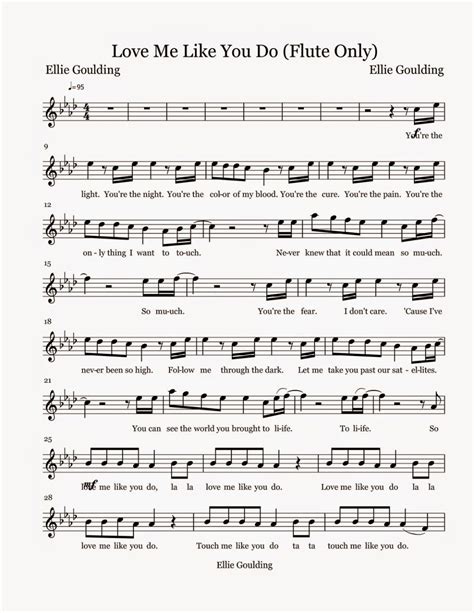 Love Me Like You Do Flute Song Sheet Music