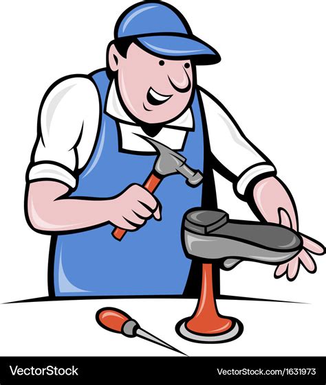 Shoemaker cobbler shoe repair working Royalty Free Vector