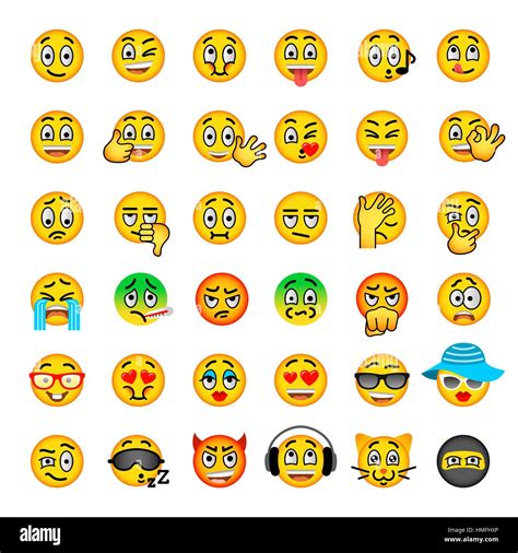 Smiley face flat vector icons set. Emoji emoticons. Different facial ...