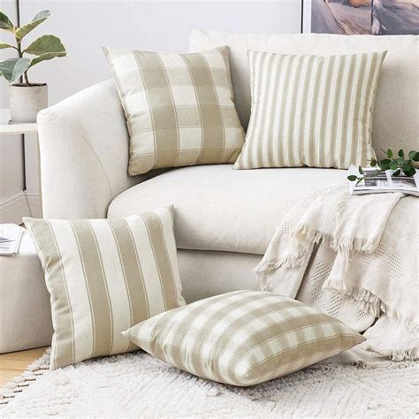 MIULEE Decorative Farmhouse Throw Pillow Covers Buffalo Check Stripe P