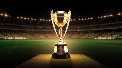 The Cricket Trophy On A Stadium Standing In Night Light Background, 3d ...