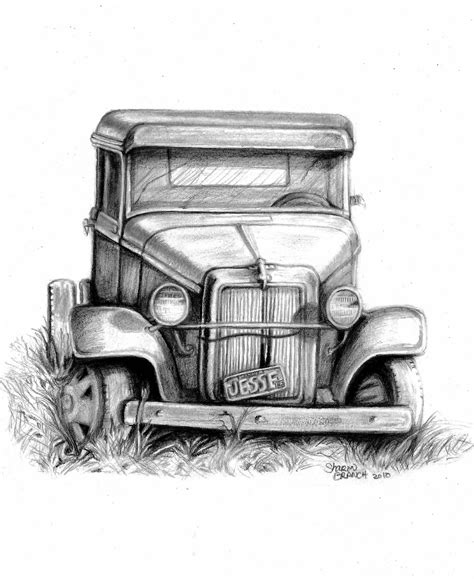 Pencil Drawing Of Old Trucks : Old Truck With Fall Pumpkin Gg Gg Bailey ...