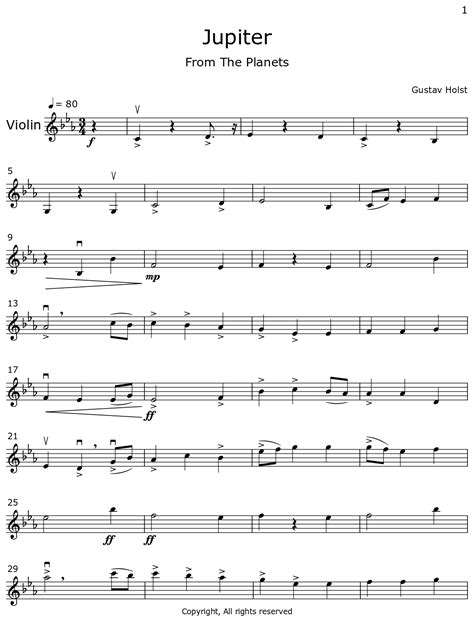 Jupiter - Sheet music for Violin