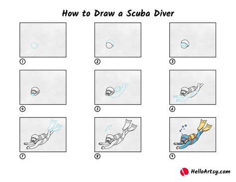 How to Draw a Scuba Diver - HelloArtsy