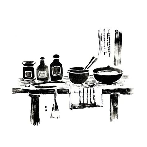 Kitchen room drawing sketch table. | Free Photo Illustration - rawpixel