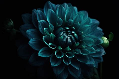 Premium AI Image | a closeup view of a blue blossom set against a dark ...