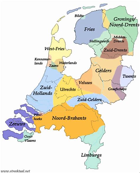 Linguistic map of the Netherlands, showing the regional dialects.