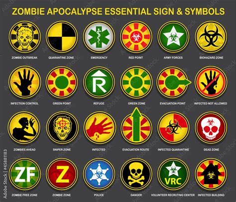 Zombie Apocalypse Essential Signs & Symbols Stock Vector | Adobe Stock