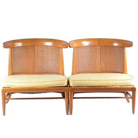 Pair of Mid Century Modern Wicker Back Wood Barrel Side Chairs | EBTH