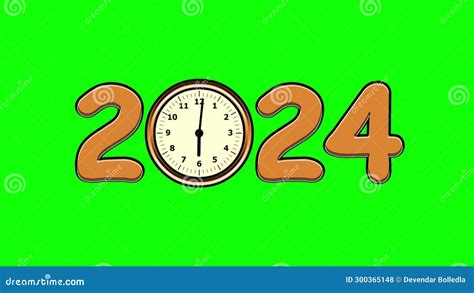 2024 with Running Clock Effect on Green Screen Background Stock Footage ...