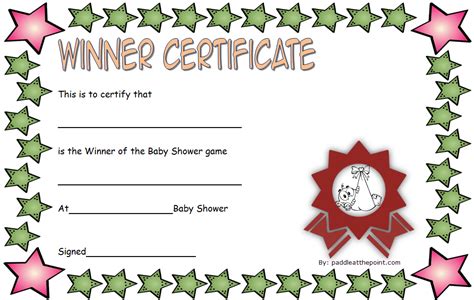 baby shower winner certificate template, baby shower certificate free ...