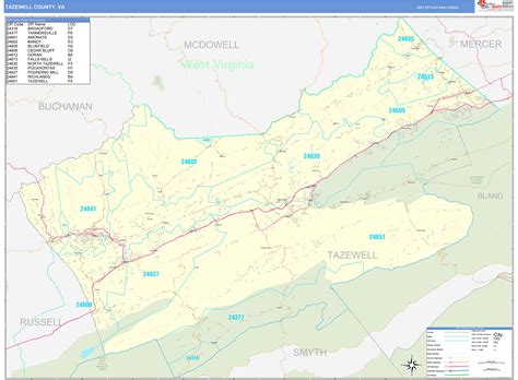 Tazewell County, VA Zip Code Wall Map Basic Style by MarketMAPS