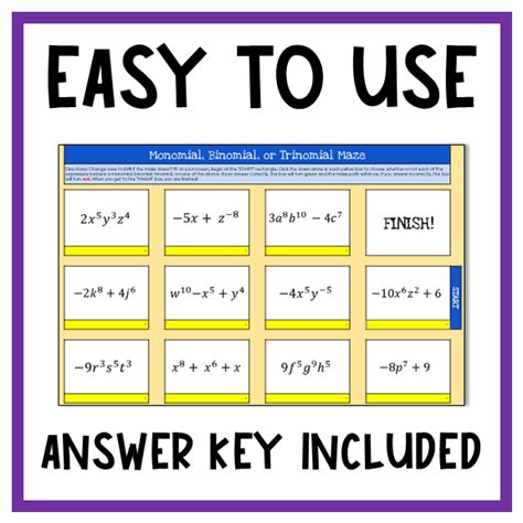 Polynomials Monomial Binomial Trinomial Activity Digital Maze | Made By ...