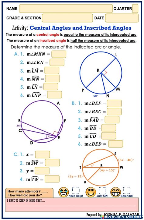 Inscribed Angle And Central Angle Worksheet - Printable Word Searches