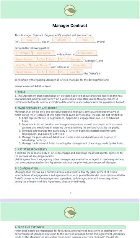 Manager Contract - Sign Templates | Jotform