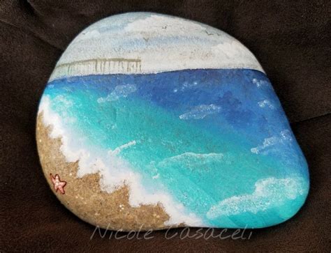 Beach pier Ocean painted rock #52rocks #paintedrocks #kindnessrocks ...