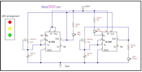 Traffic light circuit using IC 555