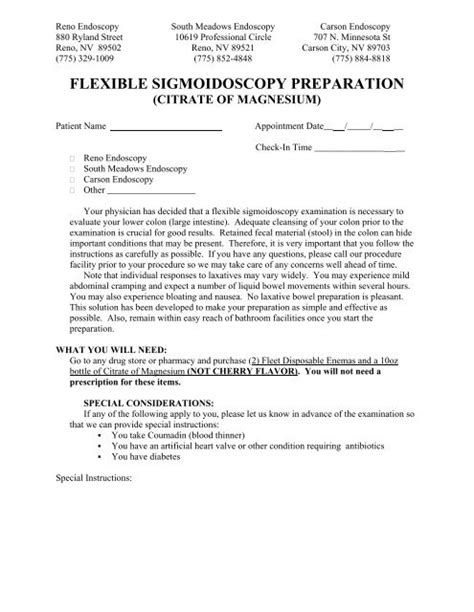 FLEXIBLE SIGMOIDOSCOPY PREPARATION