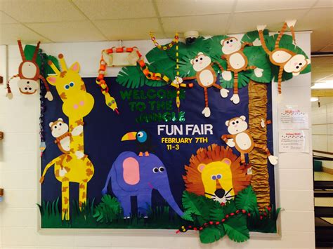 Jungle fun fair bulletin board | Door decorations classroom, Jungle ...