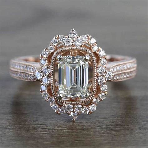 Vintage Halo Diamond Engagement Ring In Rose Gold