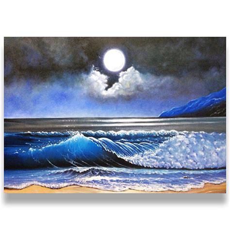 Ocean Moon night Moon light Oil painting Ocean Scene Coast Paintings ...