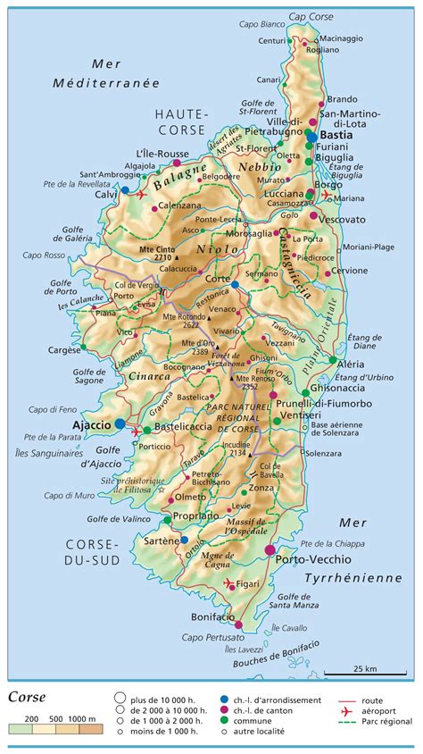 Carte de la Corse - Corse cartes des villes, reliefs, sites touristisques