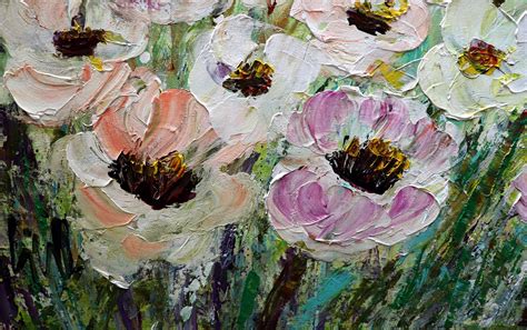 FRESH FLOWERS Spring Oil Painting Impasto Large Canvas White Wild Flowers