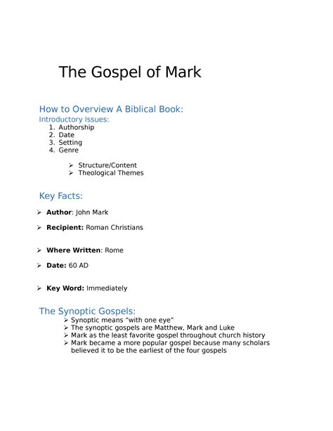 The Gospel of Mark - Studocu