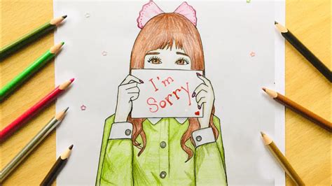 I'm SORRY Drawing | Girl Saying SORRY Drawing | Sad Girl Colored Pencil ...