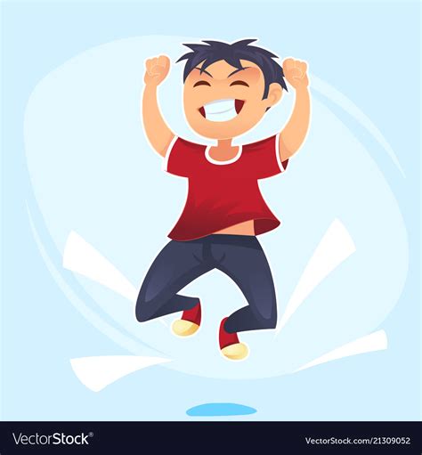 Cartoon character happy school cute boy jumping Vector Image