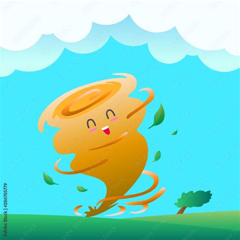 Tornado in meadow with little tree, Funny tornado cartoon, Weather ...