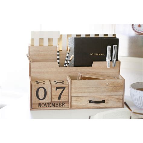 Wooden Mail Organizer Desktop with Block Calendar – Mail Sorter ...