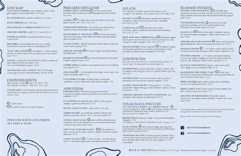 Menu at Matunuck Oyster Bar, South Kingstown, 629 Succotash Rd