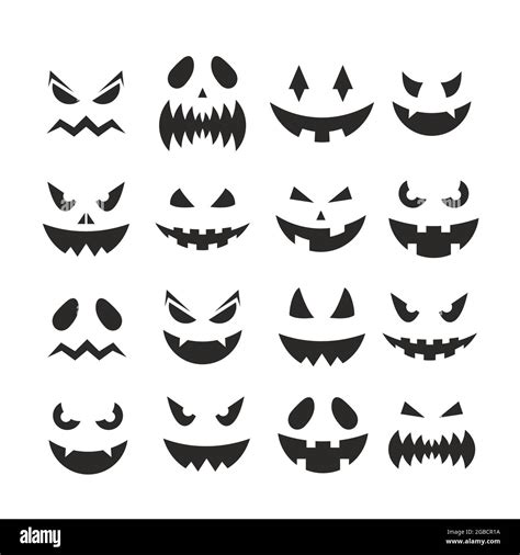 Halloween pumpkin jack-o-lantern faces, October party scary black ...