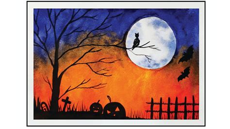 Watercolor Easy Halloween Painting with Contrast Colors | Learn to ...