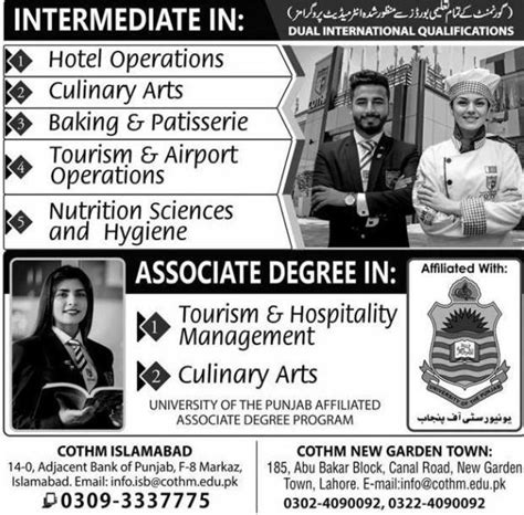 College Of Tourism And Hotel Management COTHM Islamabad Announces FA ...