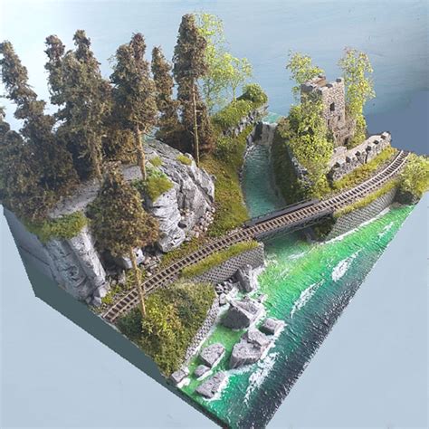 N scale 1/160 railroad Diorama with lake, castle ruin, waterfall ...