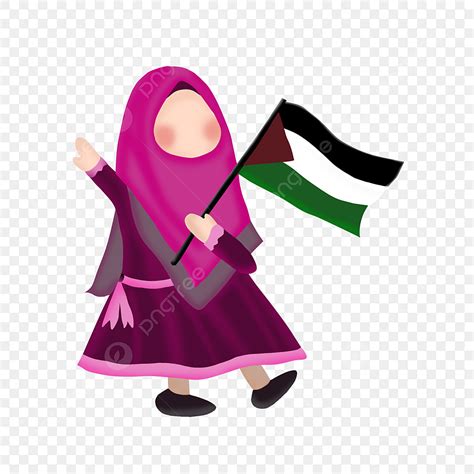 Gambar Ilustrasi Gadis Muslim Kecil Yang Membawa Bendera Palestin, Anak ...