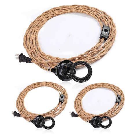 Pendant Light Cord Hanging Light Kit with Switch Plug in 15FT Hemp Rope ...