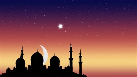 Ramadan Kareem islamic background. Moonrise over the mosque and the ...