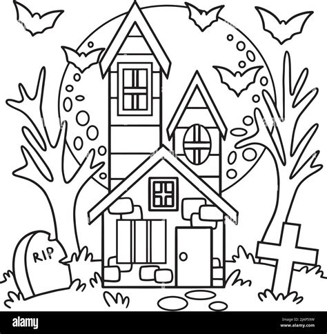 Haunted House Halloween Coloring Page for Kids Stock Vector Image & Art ...